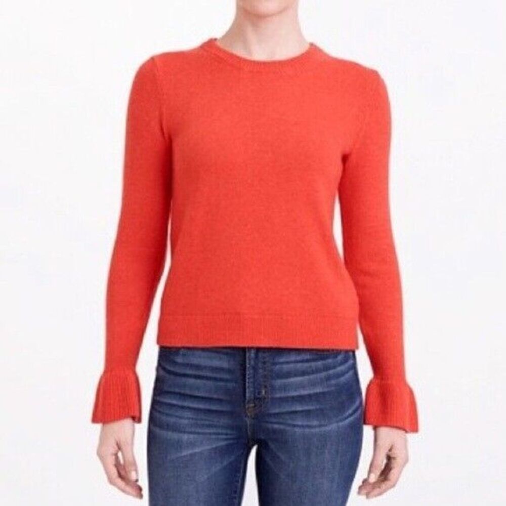 J Crew Factory Orange Ruffle Cuff Sweater Womens M Knit G9861 Brand New w/ Tag